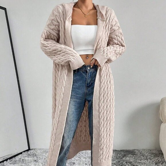 Apricot Casual Women's Drop Shoulder Open Front Hooded Longline Cardigan - Picture 3 of 7